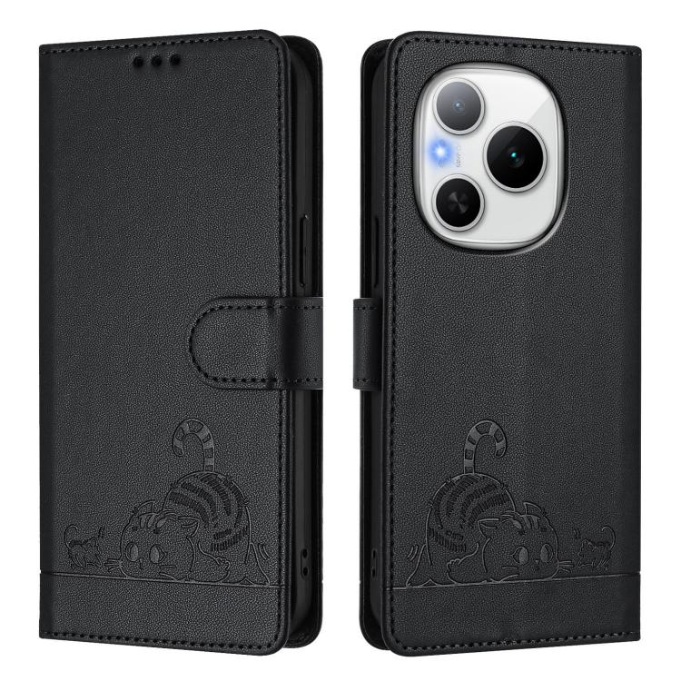 For Honor Power 5G Cat Rat Embossed Pattern RFID Leather Phone Case with Lanyard