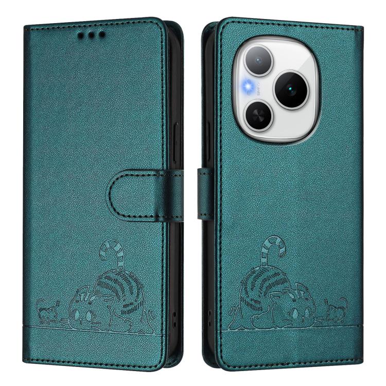 For Honor Power 5G Cat Rat Embossed Pattern RFID Leather Phone Case with Lanyard