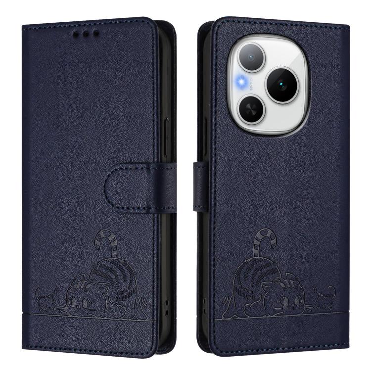 For Honor Power 5G Cat Rat Embossed Pattern RFID Leather Phone Case with Lanyard