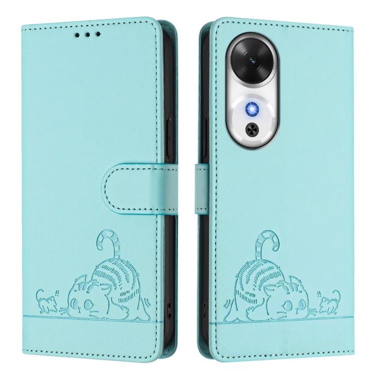 For Honor Play 60 5G Cat Rat Embossed Pattern RFID Leather Phone Case with Lanyard