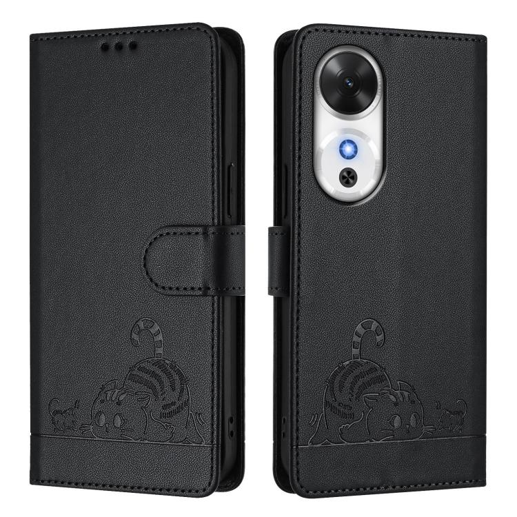 For Honor Play 60 5G Cat Rat Embossed Pattern RFID Leather Phone Case with Lanyard