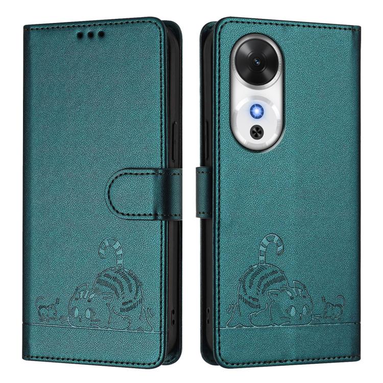 For Honor Play 60 5G Cat Rat Embossed Pattern RFID Leather Phone Case with Lanyard