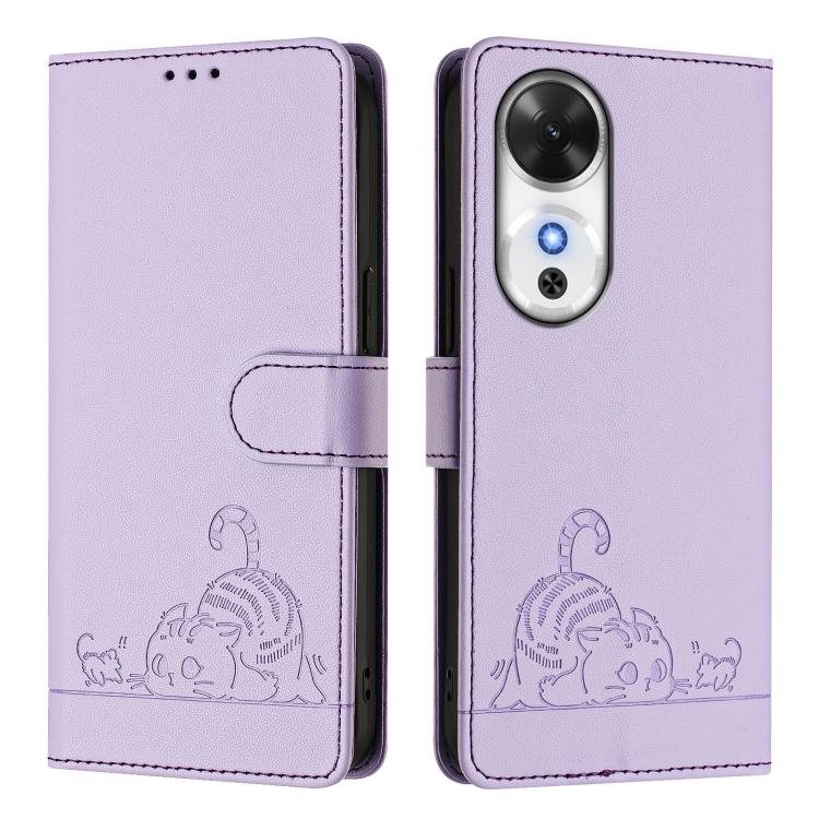 For Honor Play 60 5G Cat Rat Embossed Pattern RFID Leather Phone Case with Lanyard