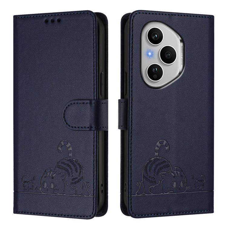 For Honor 400 Pro 5G 160.8mm Global Cat Rat Embossed Pattern RFID Leather Phone Case with Lanyard