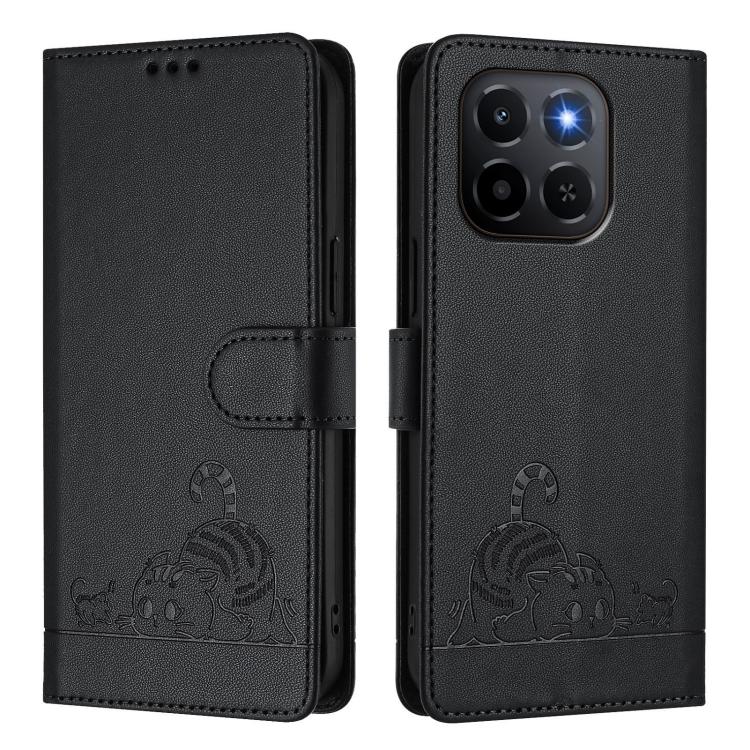 For Honor X6c 4G Cat Rat Embossed Pattern RFID Leather Phone Case with Lanyard
