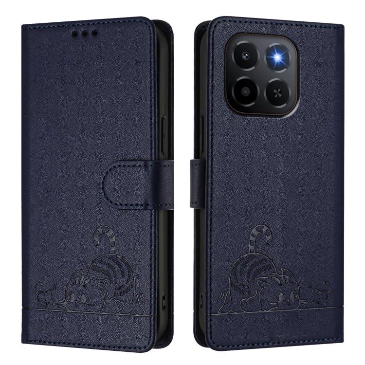 For Honor X6c 4G Cat Rat Embossed Pattern RFID Leather Phone Case with Lanyard