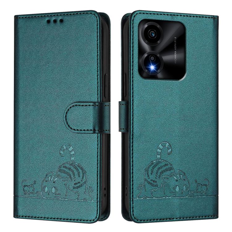 For Honor X5c Plus Cat Rat Embossed Pattern RFID Leather Phone Case with Lanyard