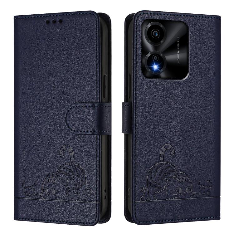 For Honor X5c Plus Cat Rat Embossed Pattern RFID Leather Phone Case with Lanyard