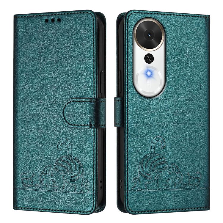 For Honor Play 70 Plus Cat Rat Embossed Pattern RFID Leather Phone Case with Lanyard