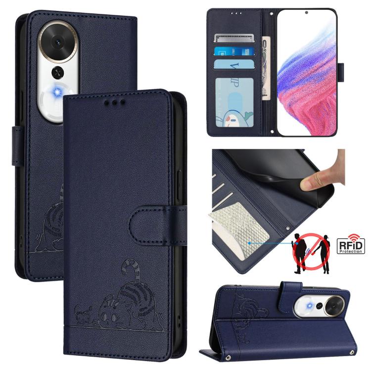 For Honor Play 70 Plus Cat Rat Embossed Pattern RFID Leather Phone Case with Lanyard