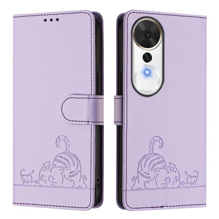 For Honor Play 70 Plus Cat Rat Embossed Pattern RFID Leather Phone Case with Lanyard