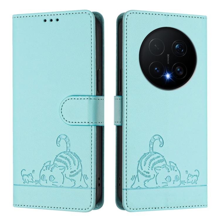 For Honor Magic8 Pro Cat Rat Embossed Pattern RFID Leather Phone Case with Lanyard