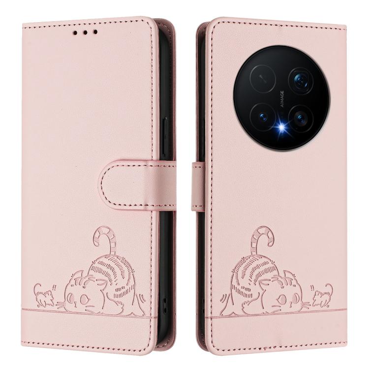 For Honor Magic8 Pro Cat Rat Embossed Pattern RFID Leather Phone Case with Lanyard