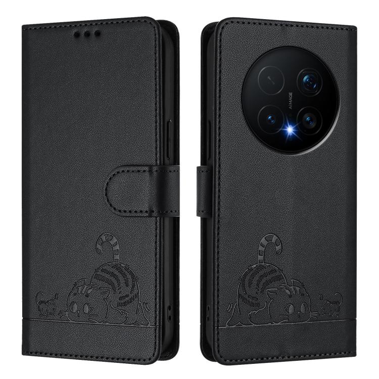 For Honor Magic8 Pro Cat Rat Embossed Pattern RFID Leather Phone Case with Lanyard