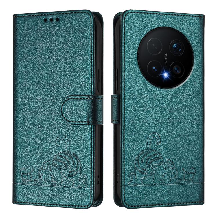 For Honor Magic8 Pro Cat Rat Embossed Pattern RFID Leather Phone Case with Lanyard