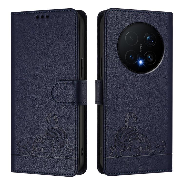 For Honor Magic8 Pro Cat Rat Embossed Pattern RFID Leather Phone Case with Lanyard