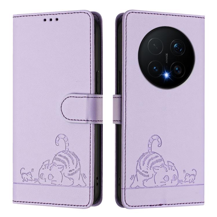For Honor Magic8 Pro Cat Rat Embossed Pattern RFID Leather Phone Case with Lanyard