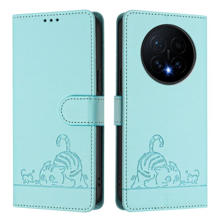 For Honor Magic8 Cat Rat Embossed Pattern RFID Leather Phone Case with Lanyard