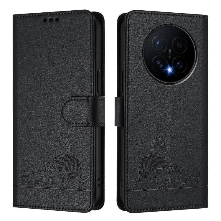 For Honor Magic8 Cat Rat Embossed Pattern RFID Leather Phone Case with Lanyard