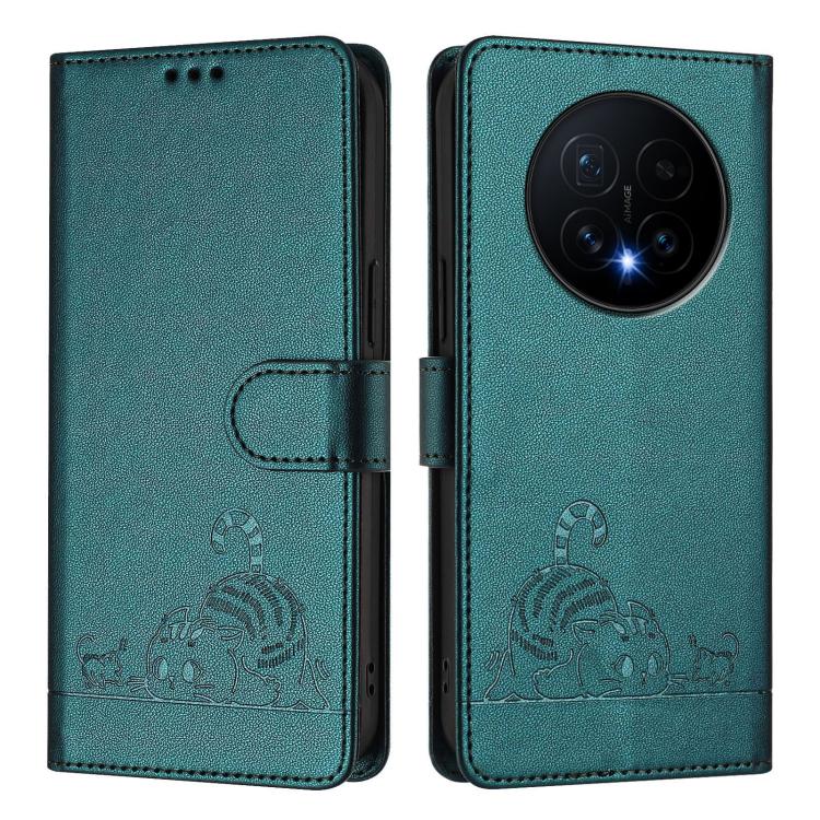 For Honor Magic8 Cat Rat Embossed Pattern RFID Leather Phone Case with Lanyard