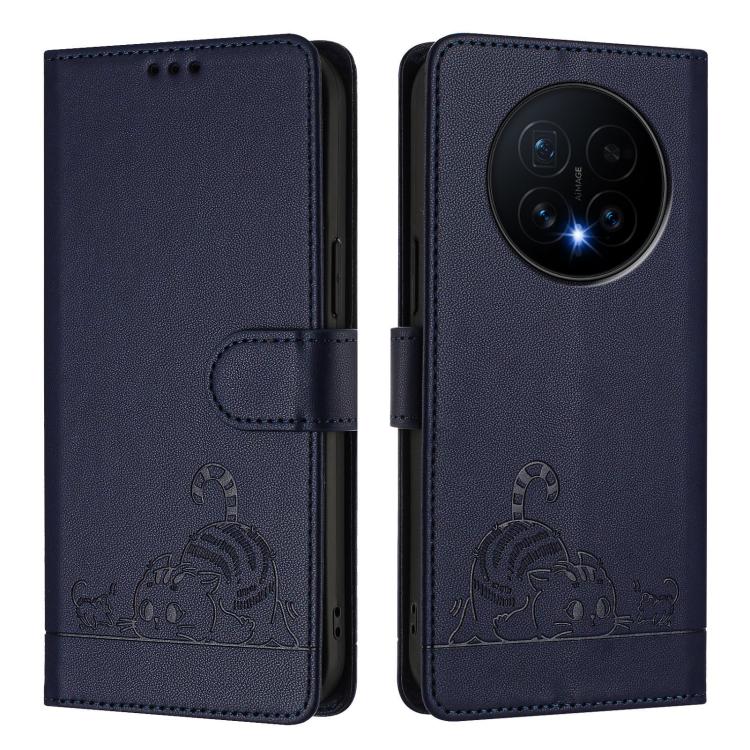 For Honor Magic8 Cat Rat Embossed Pattern RFID Leather Phone Case with Lanyard