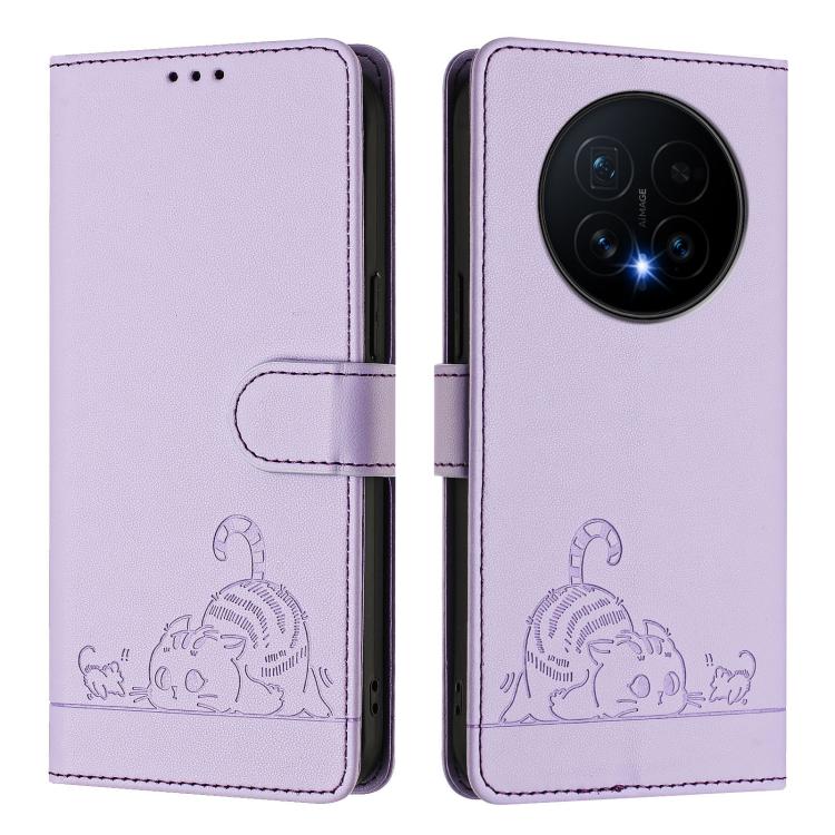 For Honor Magic8 Cat Rat Embossed Pattern RFID Leather Phone Case with Lanyard