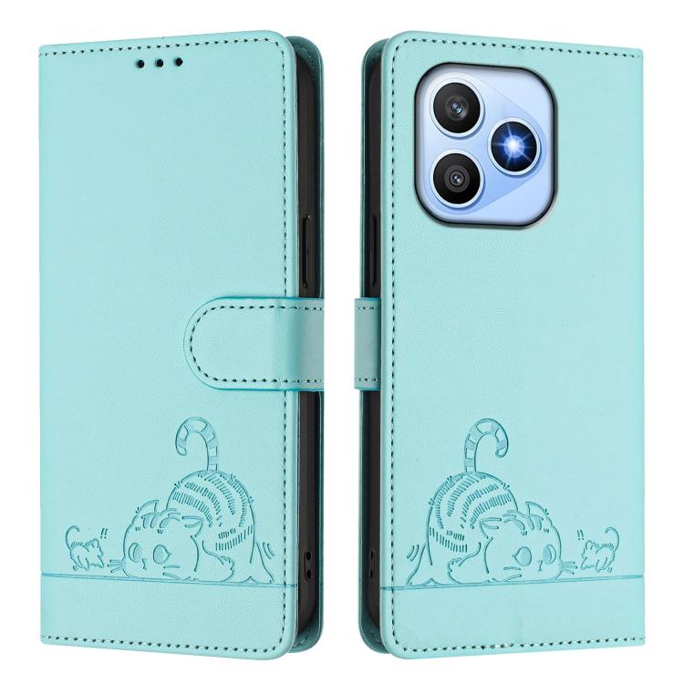 For Honor X8d 4G Cat Rat Embossed Pattern RFID Leather Phone Case with Lanyard
