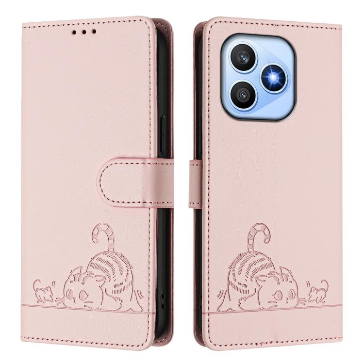 For Honor X8d 4G Cat Rat Embossed Pattern RFID Leather Phone Case with Lanyard