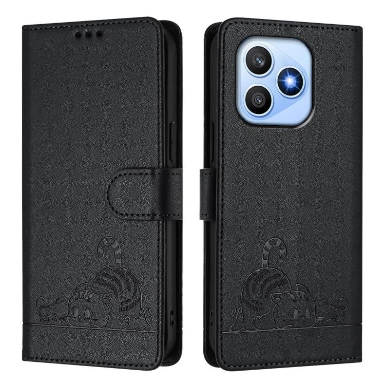 For Honor X8d 4G Cat Rat Embossed Pattern RFID Leather Phone Case with Lanyard