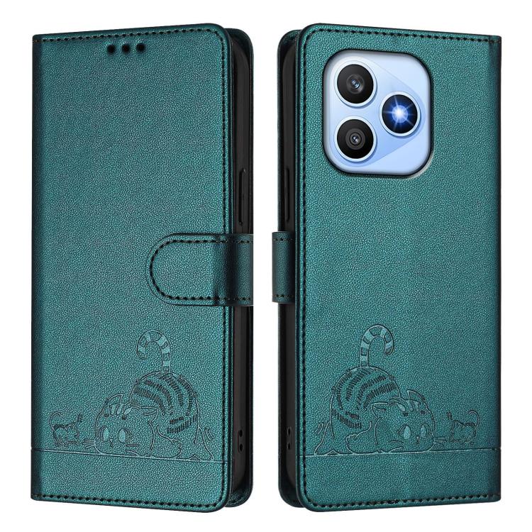 For Honor X8d 4G Cat Rat Embossed Pattern RFID Leather Phone Case with Lanyard