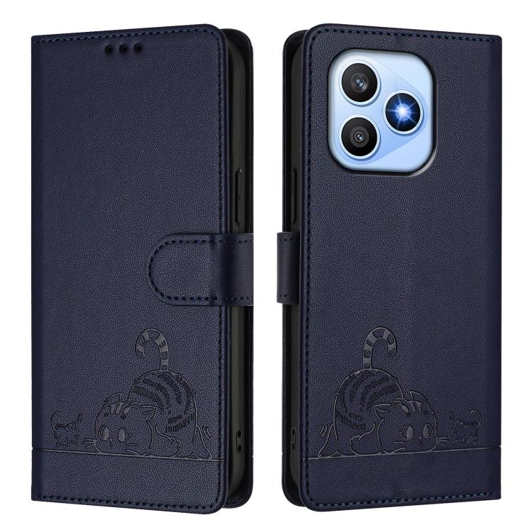 For Honor X8d 4G Cat Rat Embossed Pattern RFID Leather Phone Case with Lanyard