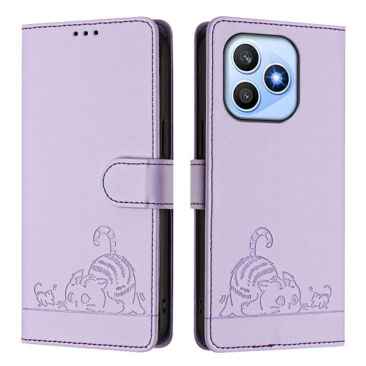For Honor X8d 4G Cat Rat Embossed Pattern RFID Leather Phone Case with Lanyard
