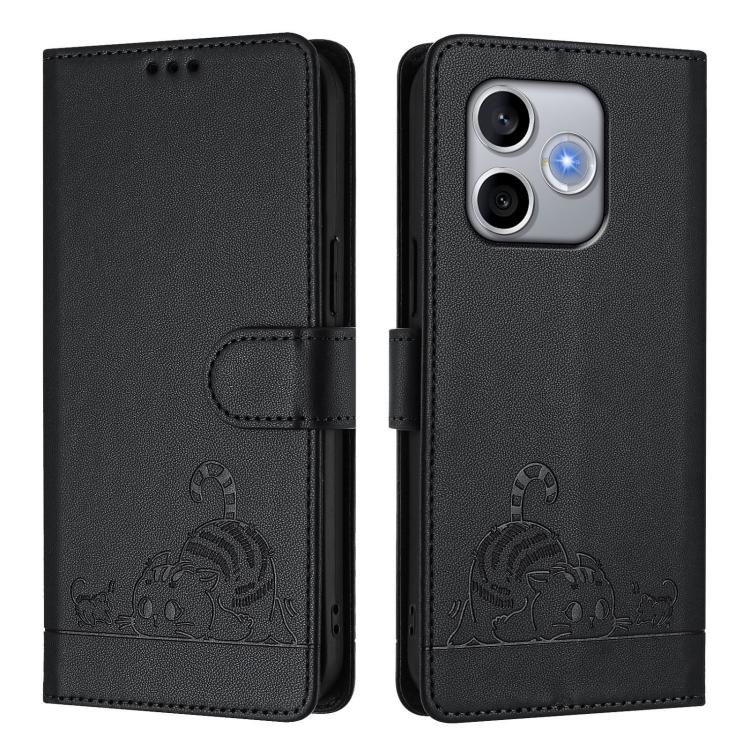 For Honor 600 Lite Global Cat Rat Embossed Pattern RFID Leather Phone Case with Lanyard