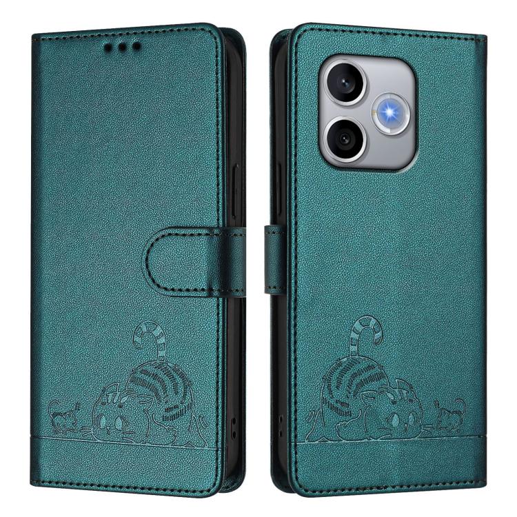 For Honor 600 Lite Global Cat Rat Embossed Pattern RFID Leather Phone Case with Lanyard