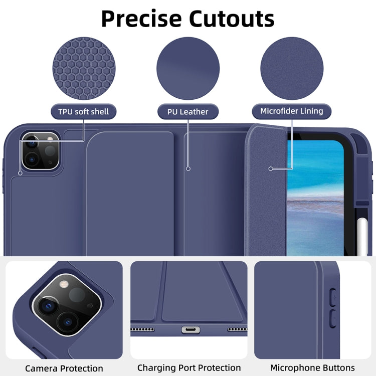 For iPad Pro 12.9 3-fold TPU Smart Leather Tablet Case with Pen Slot