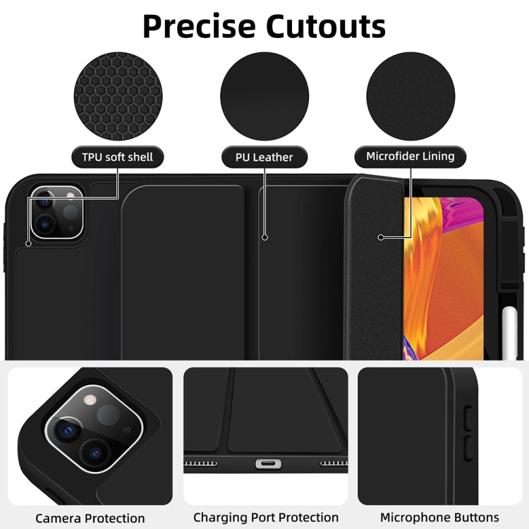 For iPad Pro 12.9 3-fold TPU Smart Leather Tablet Case with Pen Slot