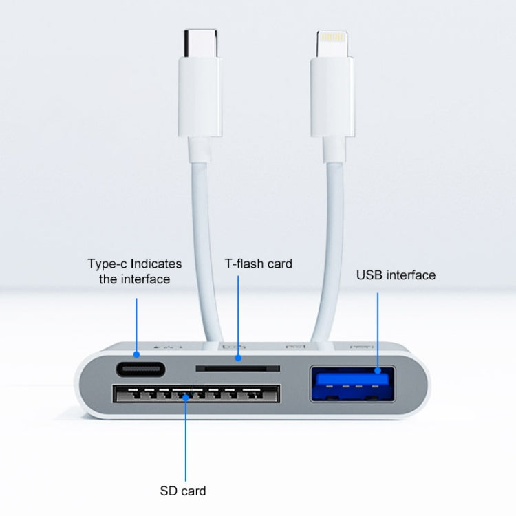 4 in 2 USB-C / Type-C + 8 Pin Interface Multi-function Card Reader - White