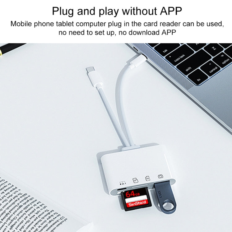 4 in 2 USB-C / Type-C + 8 Pin Interface Multi-function Card Reader - White