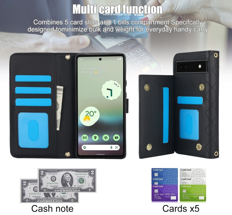 For Google Pixel 6a Crossbody Multifunction Rhombic Leather Phone Case
