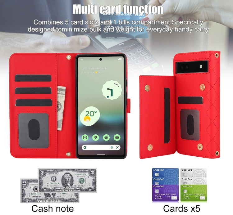 For Google Pixel 6a Crossbody Multifunction Rhombic Leather Phone Case