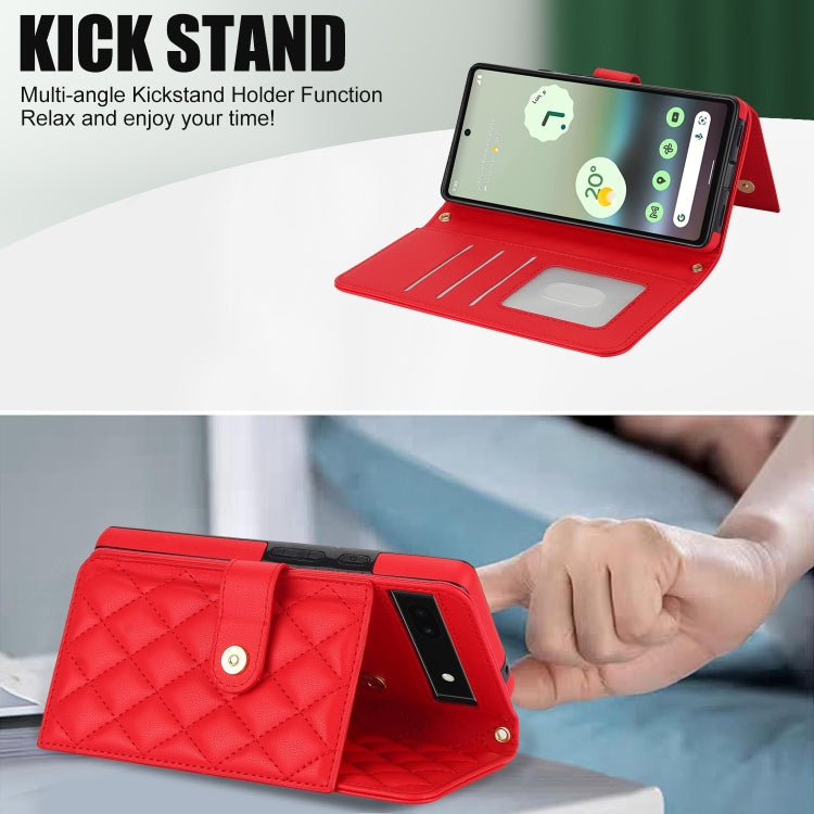 For Google Pixel 6a Crossbody Multifunction Rhombic Leather Phone Case