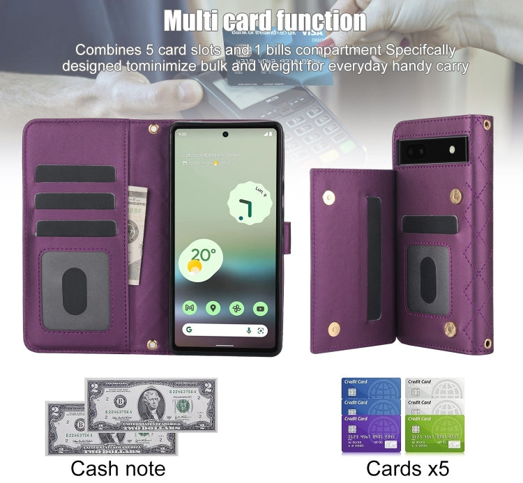 For Google Pixel 6a Crossbody Multifunction Rhombic Leather Phone Case