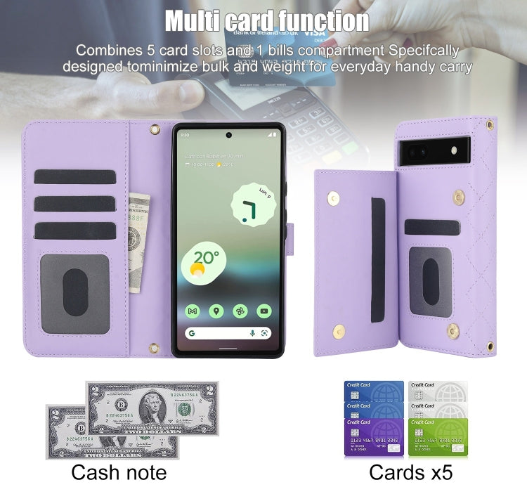 For Google Pixel 6a Crossbody Multifunction Rhombic Leather Phone Case