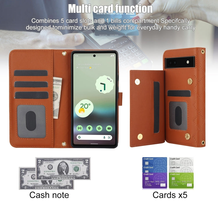 For Google Pixel 6a Crossbody Multifunction Rhombic Leather Phone Case