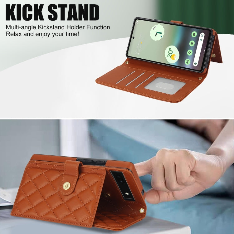 For Google Pixel 6a Crossbody Multifunction Rhombic Leather Phone Case