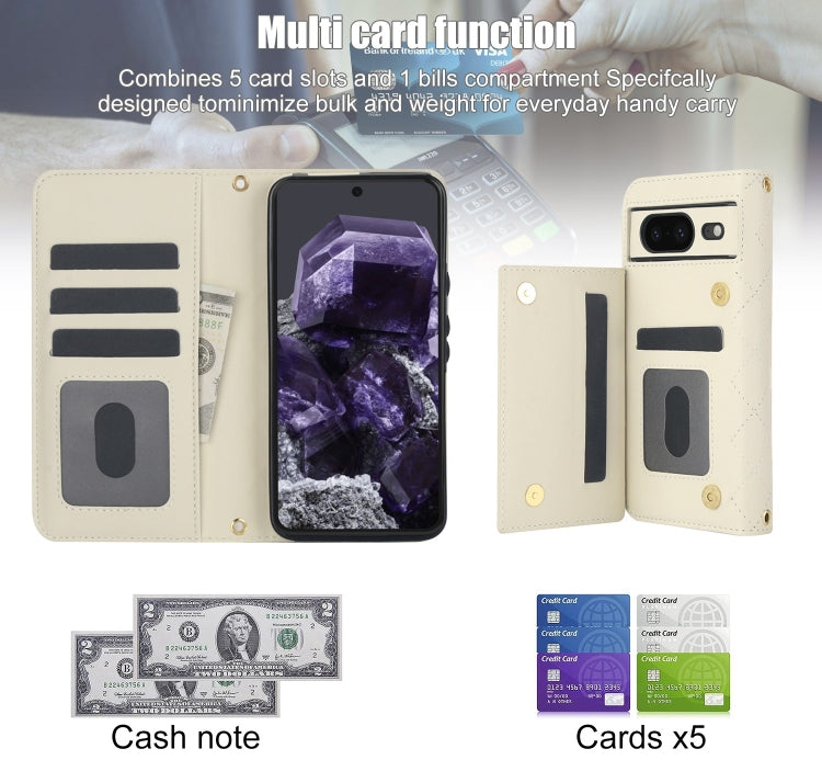 For Google Pixel 8a Crossbody Multifunction Rhombic Leather Phone Case