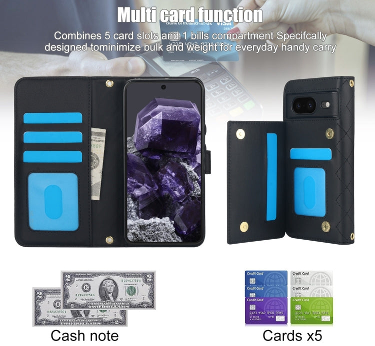 For Google Pixel 8a Crossbody Multifunction Rhombic Leather Phone Case
