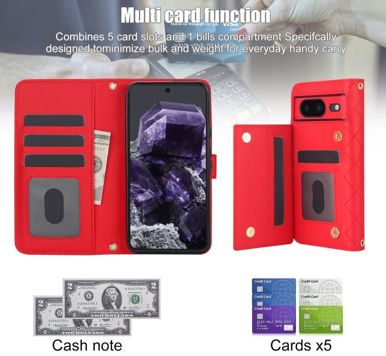For Google Pixel 8a Crossbody Multifunction Rhombic Leather Phone Case