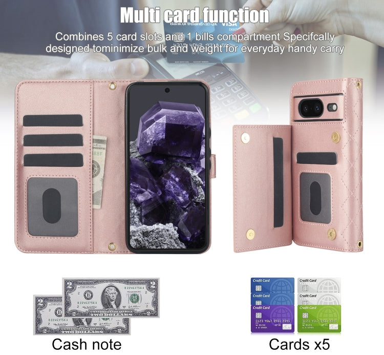 For Google Pixel 8a Crossbody Multifunction Rhombic Leather Phone Case