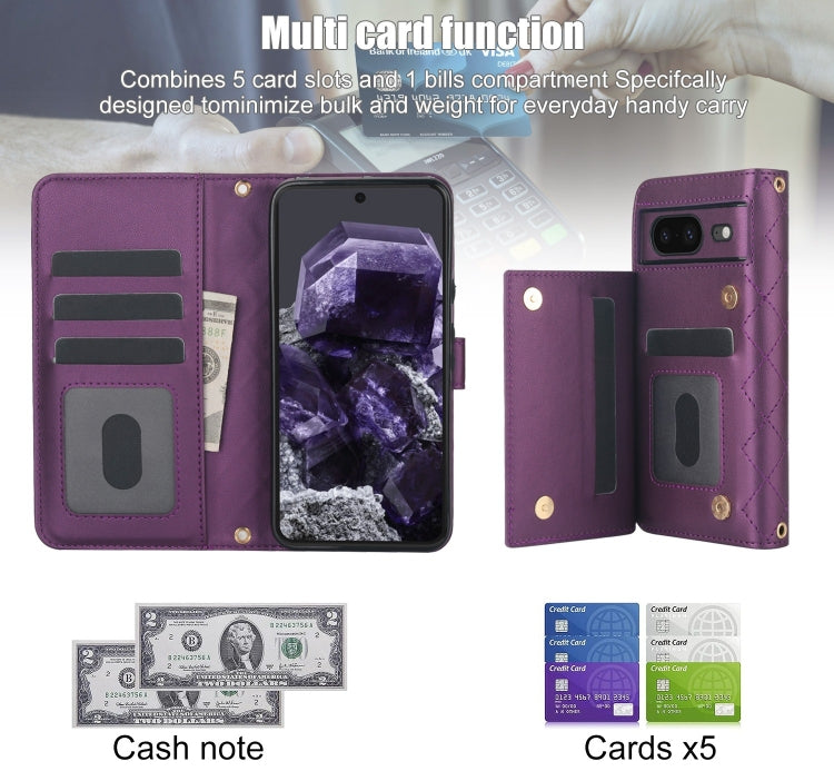For Google Pixel 8a Crossbody Multifunction Rhombic Leather Phone Case